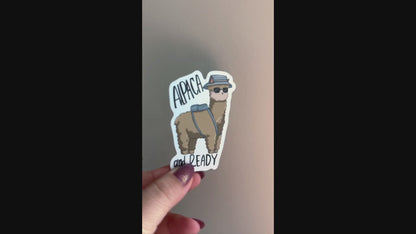 Waterproof Die-Cut Vinyl Sticker — Animal Pun: Alpaca and Ready | 3" x 2.145"